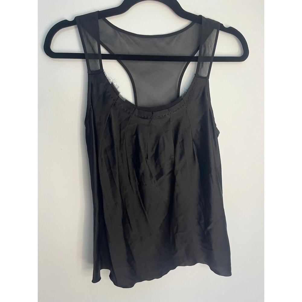 Club Monaco tank top women XS black satin mesh racerback